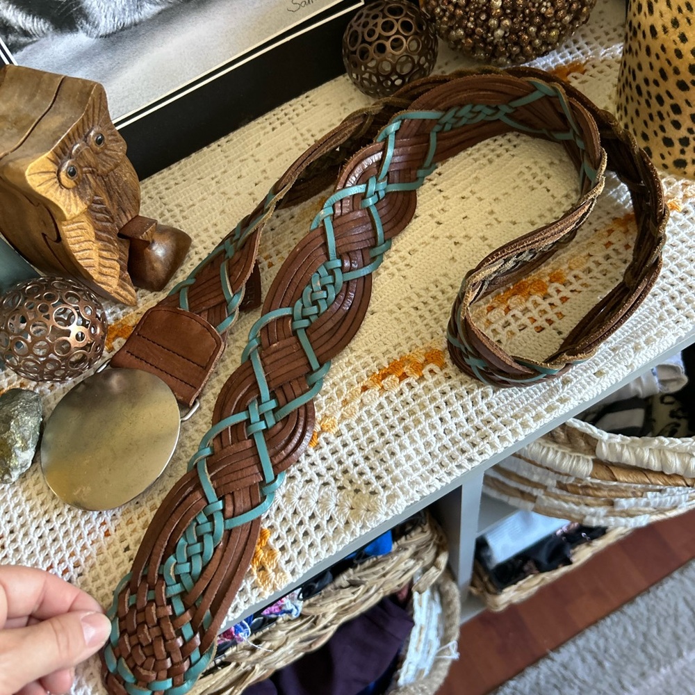 Braided Leather Belt with Turquoise Accents Seed by anthropology.